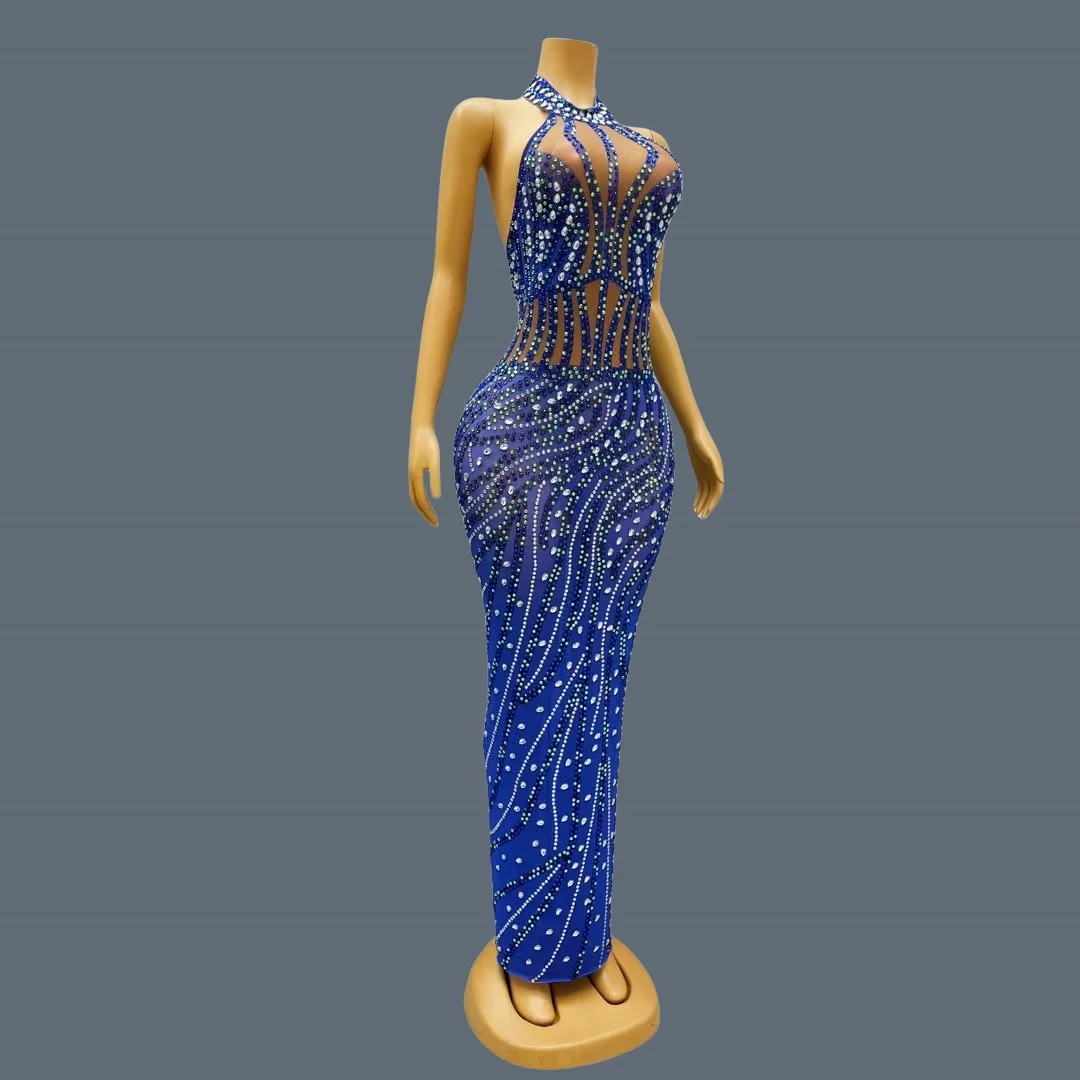 Abito lungo aderente da donna elegante di fascia alta di lusso Abito estivo senza maniche Abito da sera in rete trasparente per festa di compleanno Shuiliu