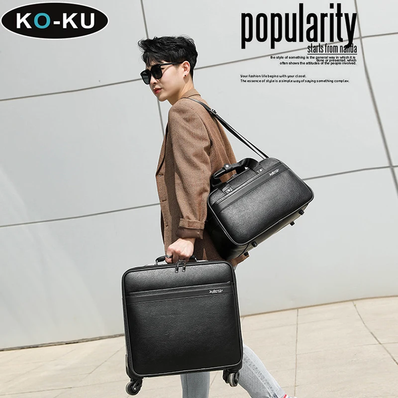 KO-KU  High-grade Business PU Leather Trolley Case Universal Wheel 16 Inch Travel Bag Suit Boarding Box Oxford Cloth Luggage Set