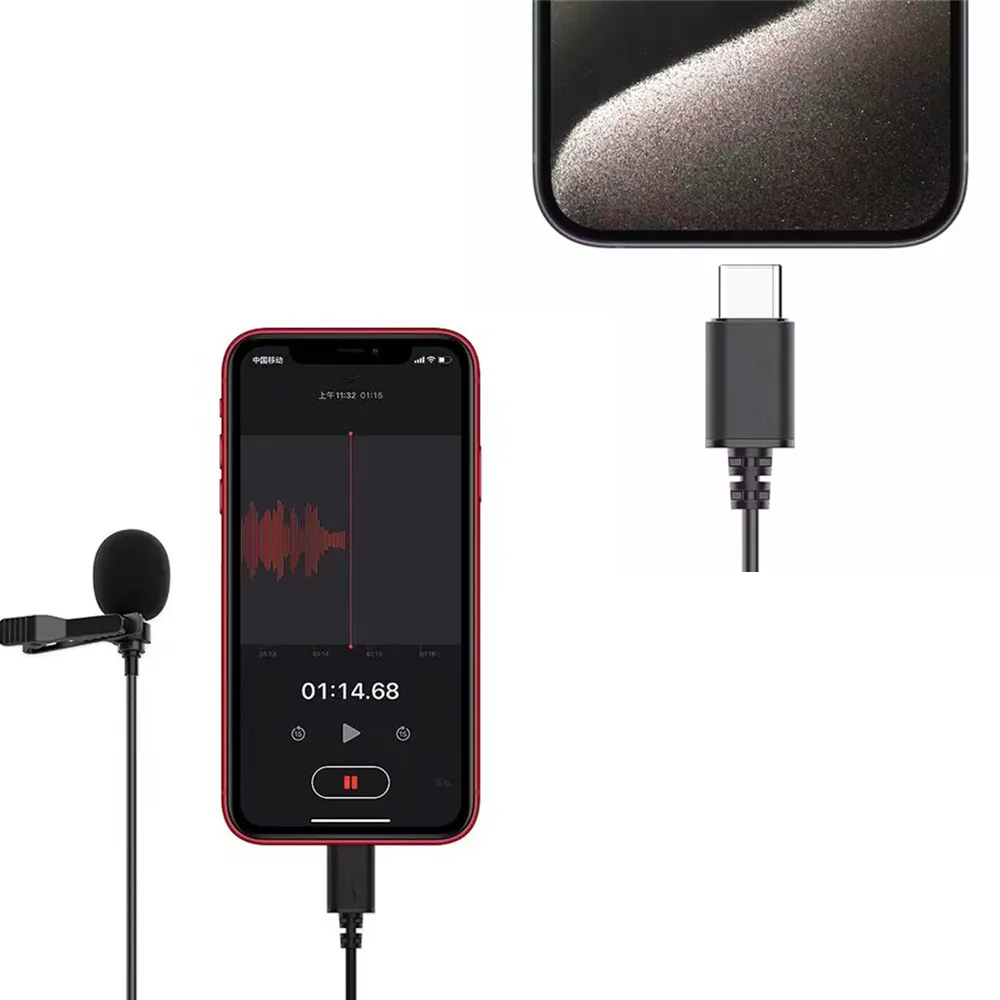 1.4m Lapel Type-C Lavalier Mini Microphone for iPhone15 16 Plus Pro Max TypeC