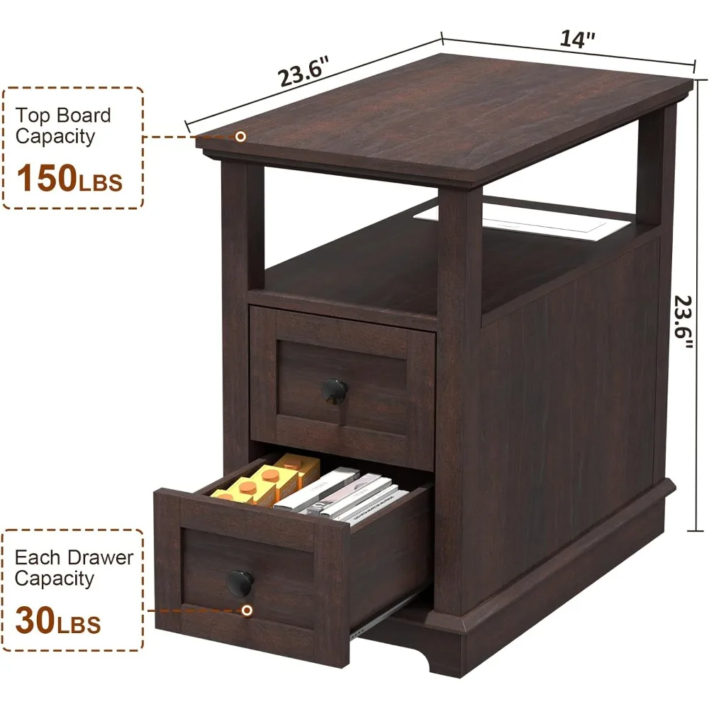 طاولة نهاية محطة شحن قابلة للطي من HIFYOBRO مع درجين ومنفذ USB وType-C، خشبية #3