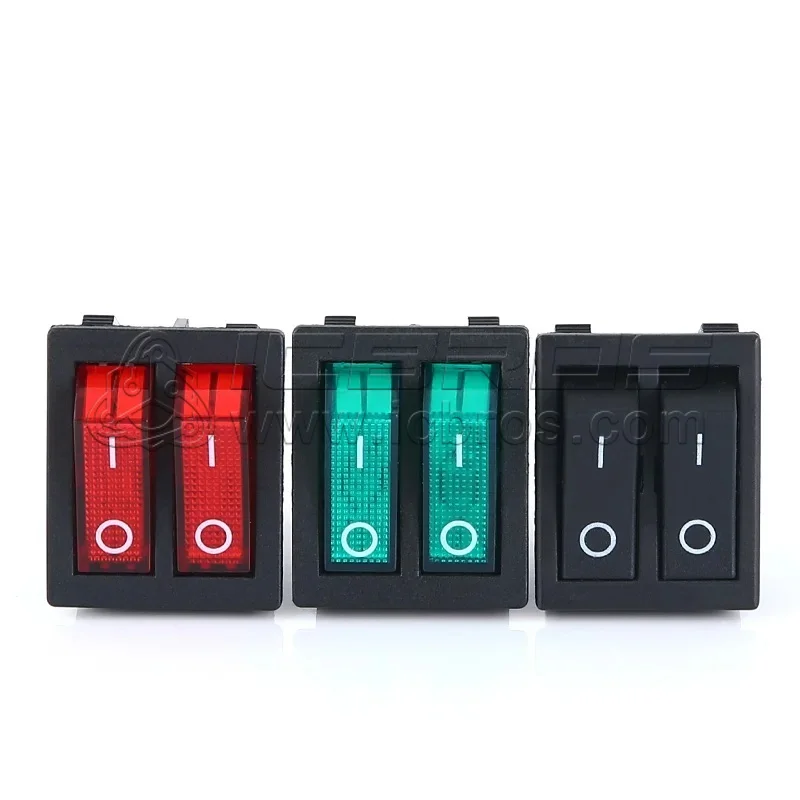 5pcs/lot KCD6 KCD6-212N KCD8 KCD8-212N 16A 250V AC Rocker Switch Boat Switch 6pins ON-OFF Red Green Electric Heater Double