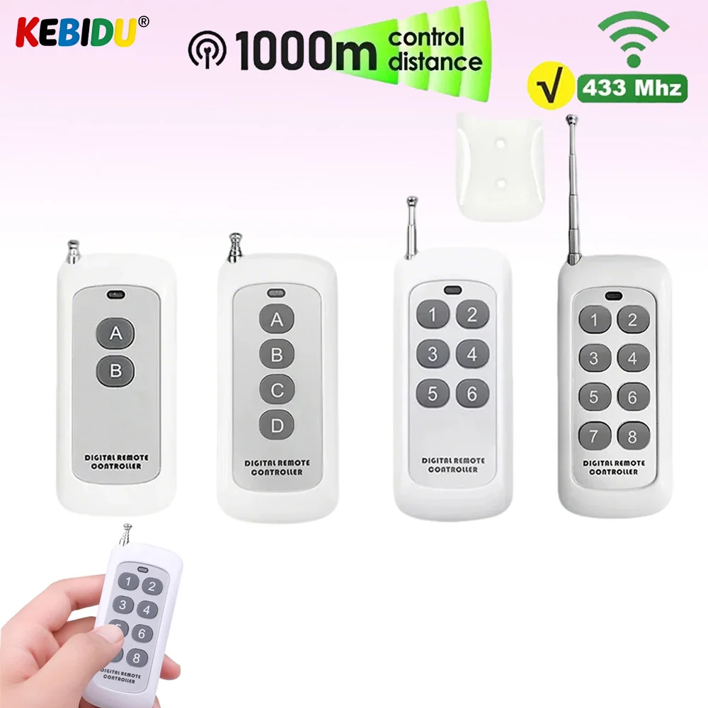 Image of KEBIDU RF 433Mhz Fernbedienung 1000 Meter Reichweite 2/4/6/8 Kanal Universeller Sender 1527 Lerncode Fernsteuerung