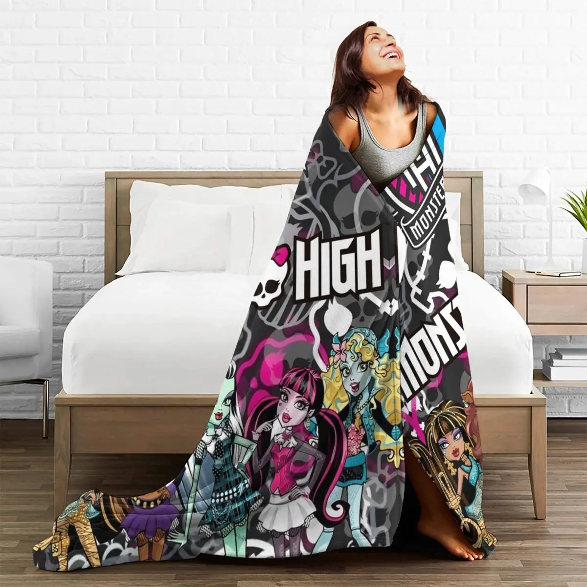 Monster High Girl Anime Kawaii Flannel Blanket Super Soft Bedding Throws for Outdoor Picnic Aesthetic Bedspread Sofa Bed Cover