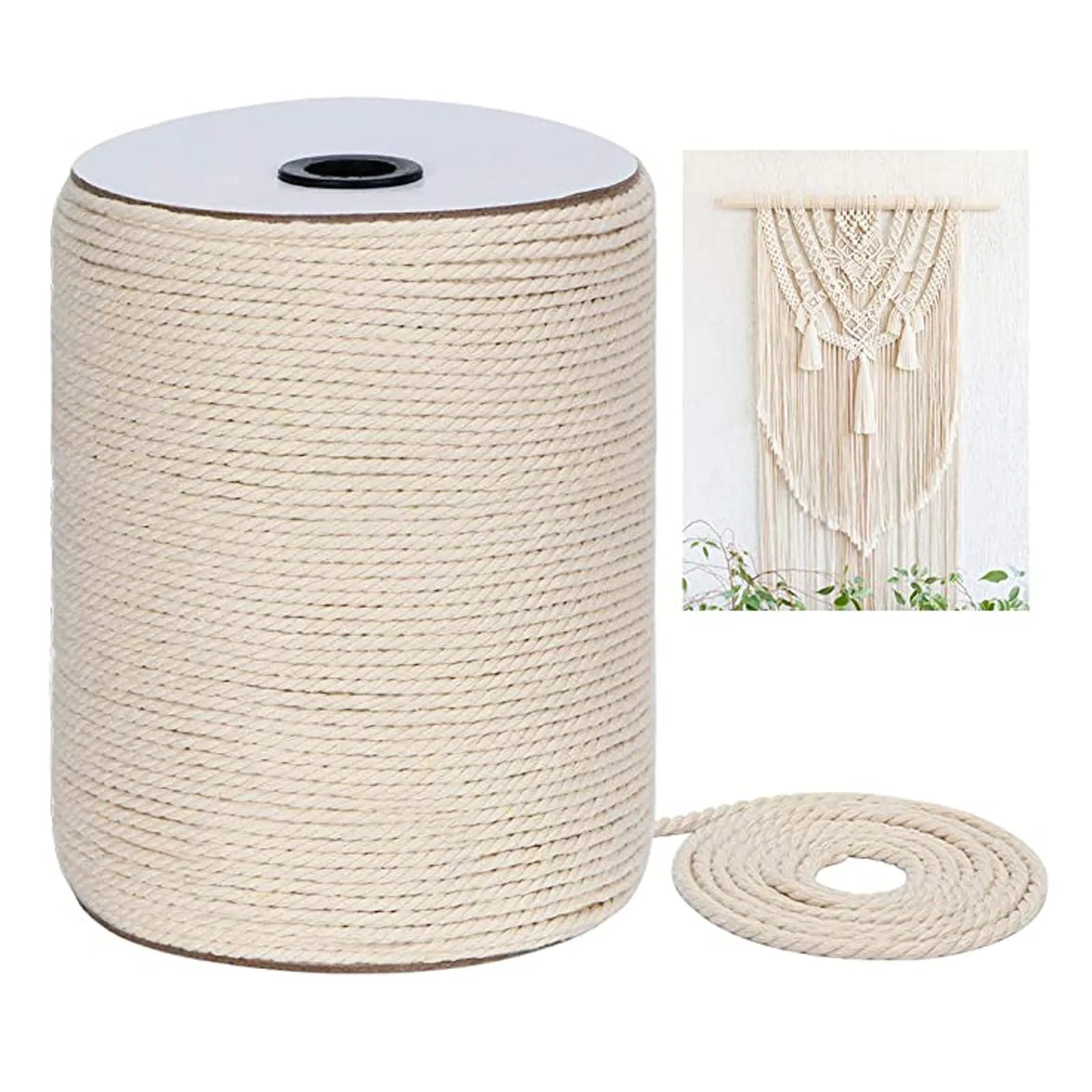 3mm X 300m Strands Twisted Macrame Cotton Cord for Wall Hanging Plant Hangers Crafts Weaving Yarn Knitting Rope Cotton Cord