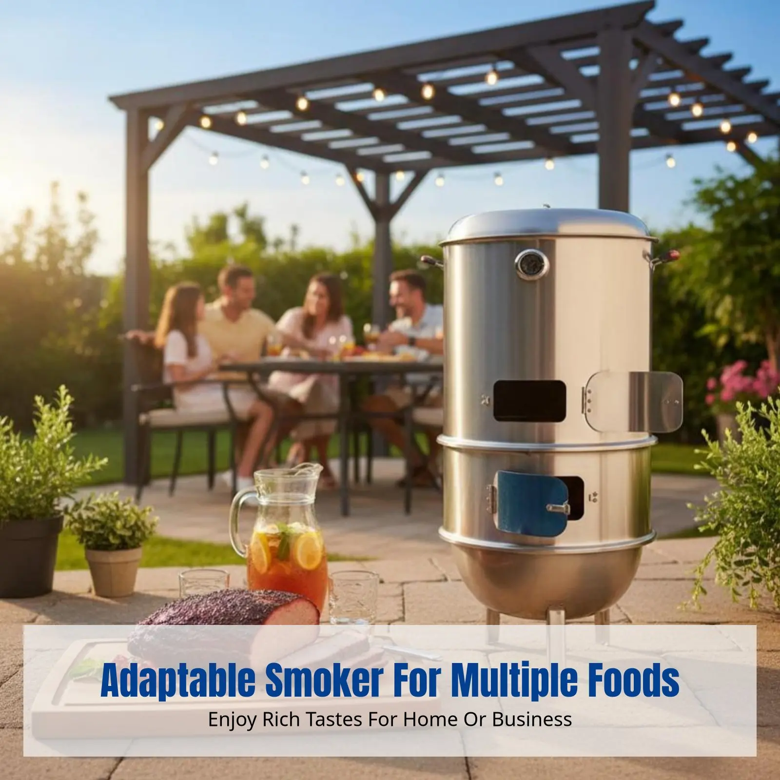 Meat Smoker Barrel, Multifunctional Oven for Home & Commercial, Large Capacity, Stainless Steel, Adjustable