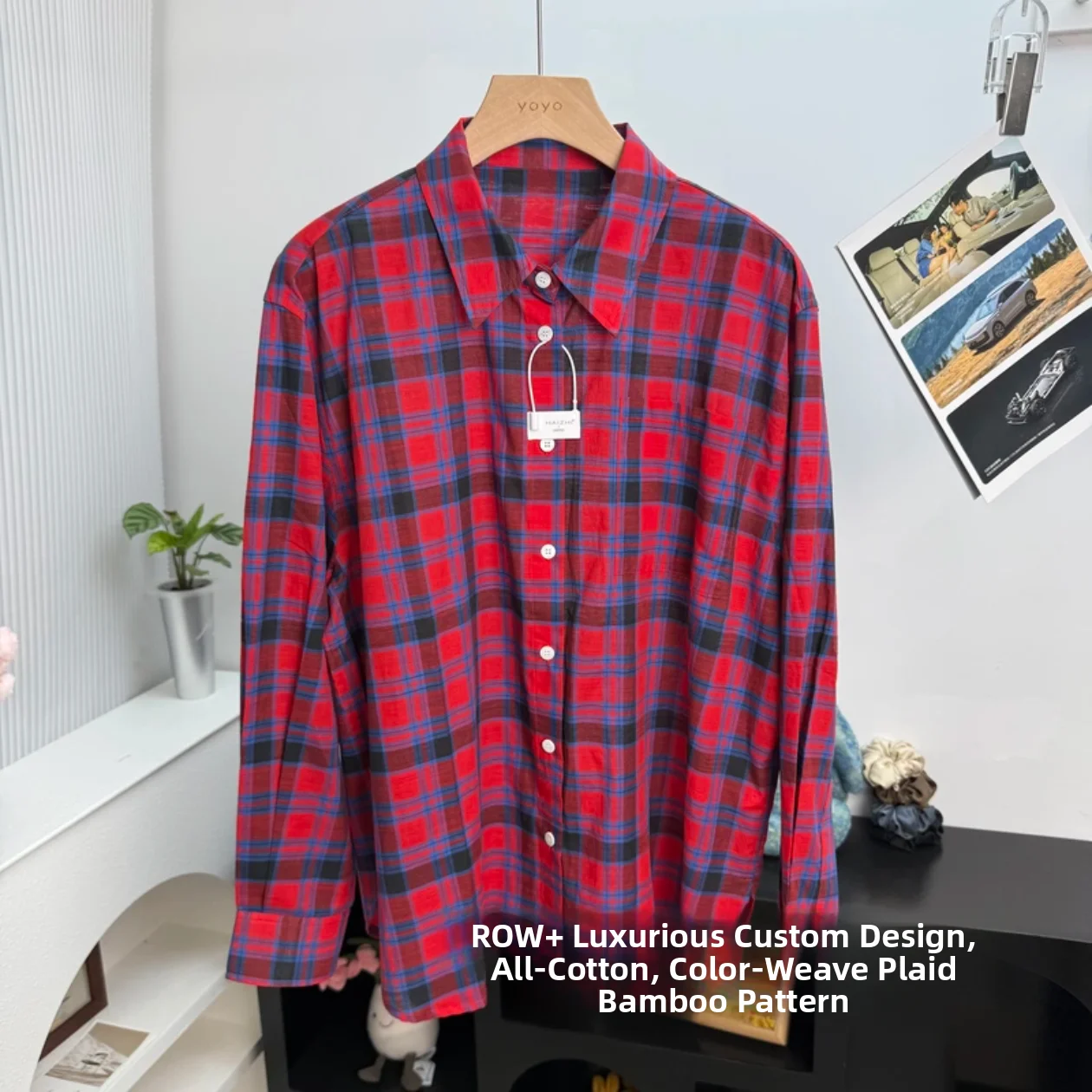 

Клетчатый хлопковый женский свободный крой Long Sve Ne на пуговицах, дышащий удобный осенний топ Faion