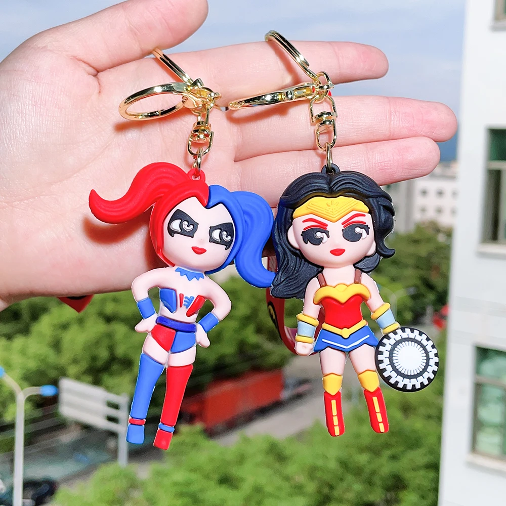 DC Comics Batman Wonder Woman Suicide Squad Anime Cartoon Keychain Doll Keyring Bag Pendant Couple Car Key Holder Accessories