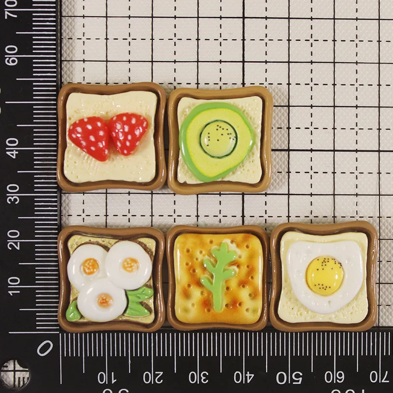 100pcs Kawaii Mini Strawberry Egg toast Bread Resin Flatback Embellishment Scrapbooking For Home Decoration DIY Accessories