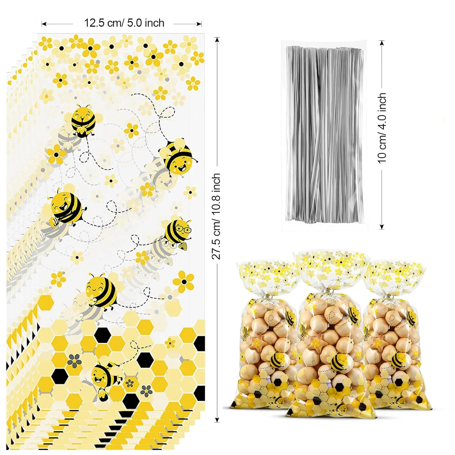 10-50pcs Bee Gift Bags Yellow Honey Transparent Candy Bag Plastic Cookie Dessert Bags Baby Shower Birthday Party Decors Favors