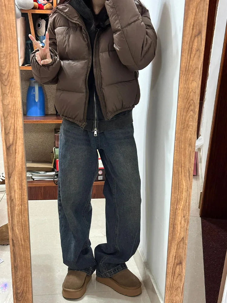 Jeans a gamba larga foderati in Fce da donna Pantaloni bootcut Vestibilità ampia Pantaloni dimagranti a taglio dritto Jeans casual a vita alta autunno inverno