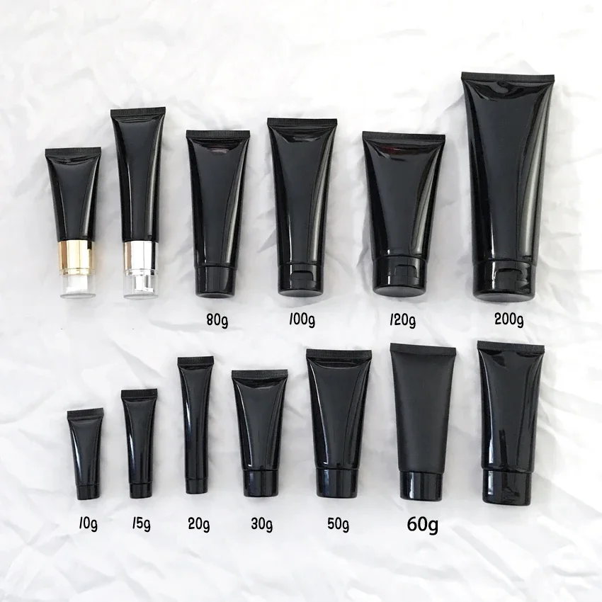 10g 15g 20g 30g 50ml 60g 80g 100g 200ml Black Plastic Squeeze Bottle Refillable Cosmetics Container Skin Care Cream Soft Tube