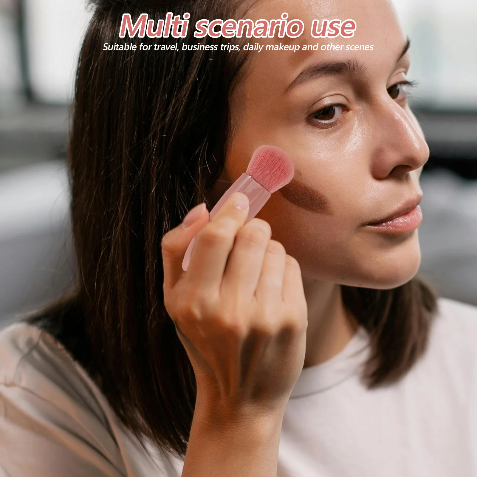 1 set mini set di pennelli per trucco da viaggio portatile con custodia a specchio strumenti morbidi per applicazione di fard in polvere per ombretto