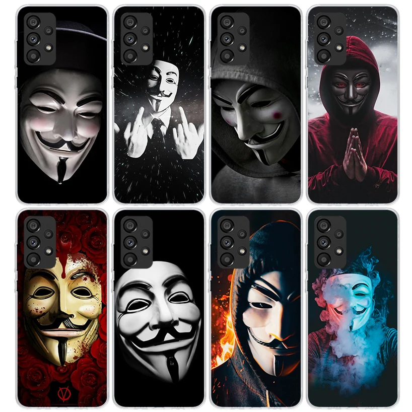 Anonymous V for Vendetta Mask Phone Case For Samsung Galaxy A15 A14 A13 A12 A55 A54 A53 A52S A25 A24 A35 A34 A23 A33 A22 A32 A05