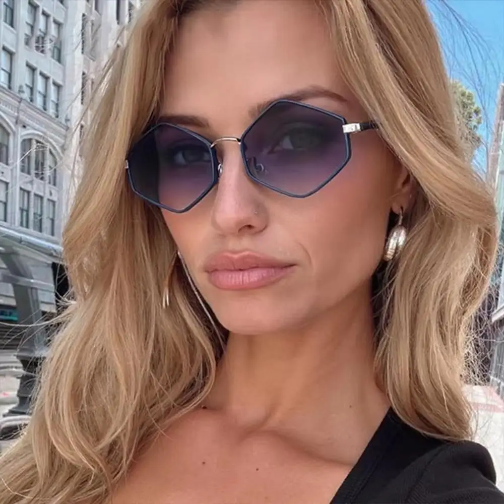 

Trendy Metal Frame Hexagon Sunglasses UV400 Protection Luxury Polygon Shades Punk Eyewear for Women & Men