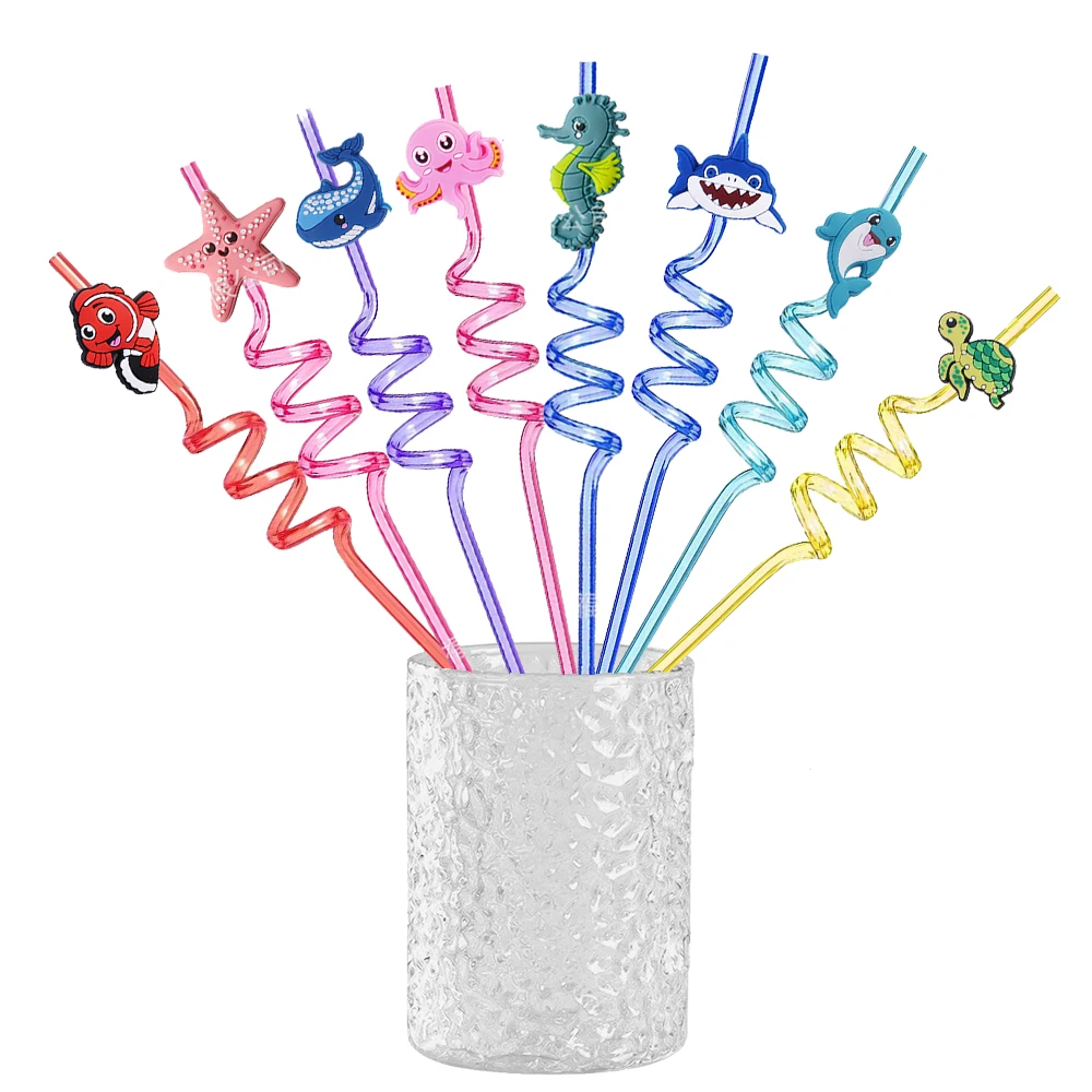 6pcs shark keychains Ocean Animals Straws shark straws Kids Birthday Straws ocean Animals Shark Birthday Party decoration favors