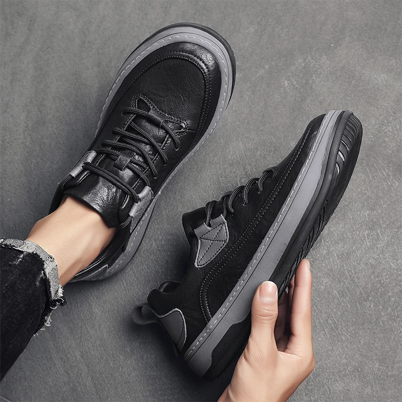 men Shoes lace up Leather Casual Shoes For Men outdoor Flat Platform Walking Shoes Outdoor Footwear Breathable men Sneakers