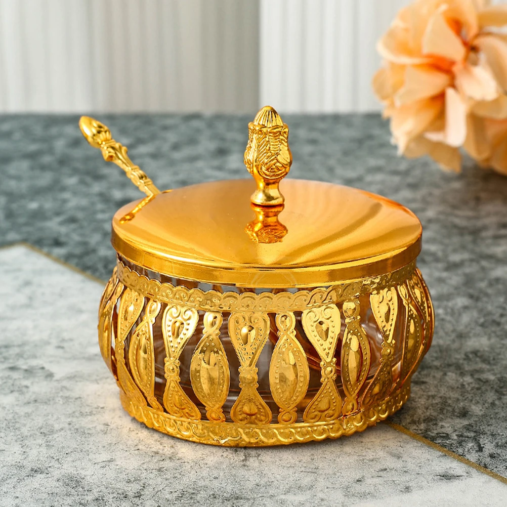 

Wrought Iron Acrylic Spice Jar With Spoon Multi-Functional Storage Container Condiment Holder Kitchen Seasoning Box Household