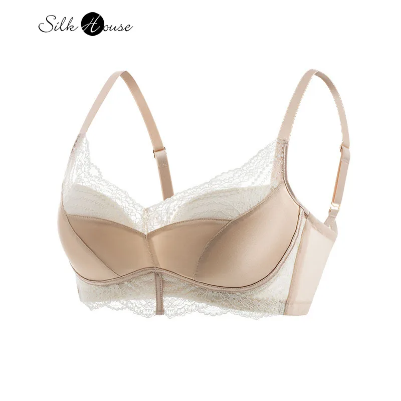 

Женский сексуальный кружевной ультратонкий бюстгальтер с завязками по бокам без стального кольца, удобное нижнее белье из натурального шелка шелковицы