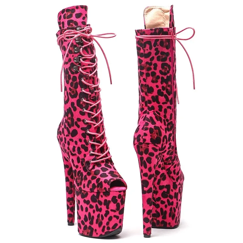 LAIJIANJINXIA, novedad, 20CM/8 pulgadas, parte superior de leopardo, plataforma para mujer, tacones altos para fiesta, botas modernas a media pantorrilla, zapatos de baile en barra 543