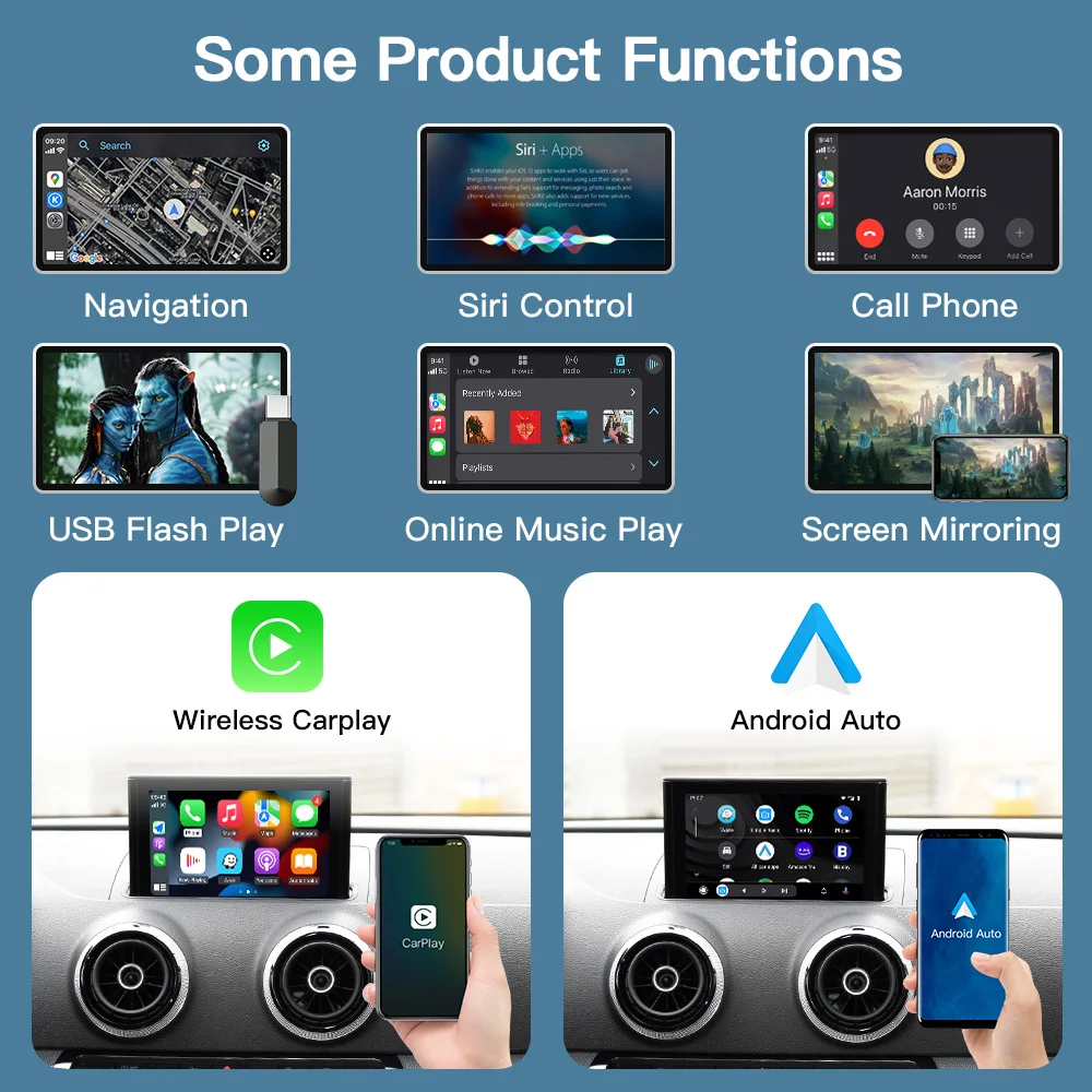 CARABC Wireless CarPlay Android Auto Adapter For Audi A3 8v 2013-2018 Mirror Link AirPlay Bluetooth GPS Navigation