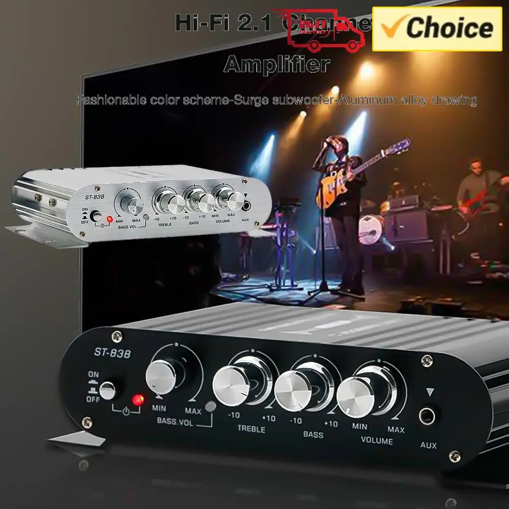 

Усилитель мощности HiFi 2.1-канальный с регулировкой басов и высоких частот, 80 Вт*2, для сабвуфера, черный, для автомобиля и дома, мини-медиаплеер ST-838