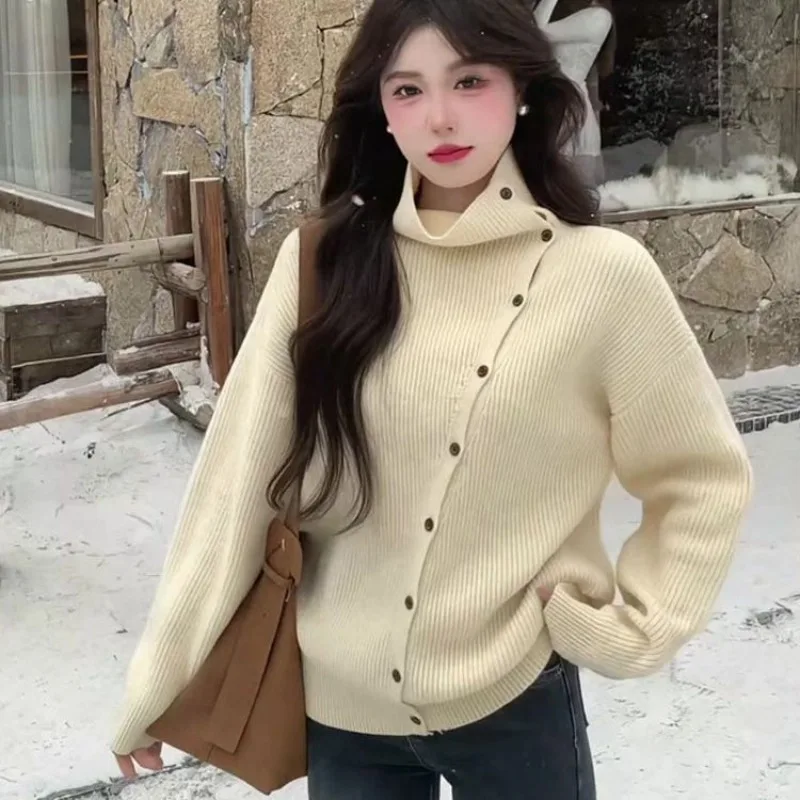 الخريف والشتاء أزياء المرأة الجديدة أنيقة محبوك واحدة الصدر الدافئة سترة مشغولة من الصوف ركاب ارتداء سترة غير رسمية #4