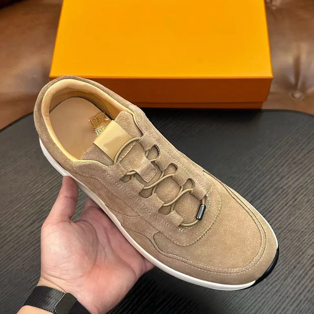 2025 Top Quality Men Suede Leather Casual Sneakers Elastic Lace‑up Walking Shoes Lightweight Non‑Slip Retro Running Shoes
