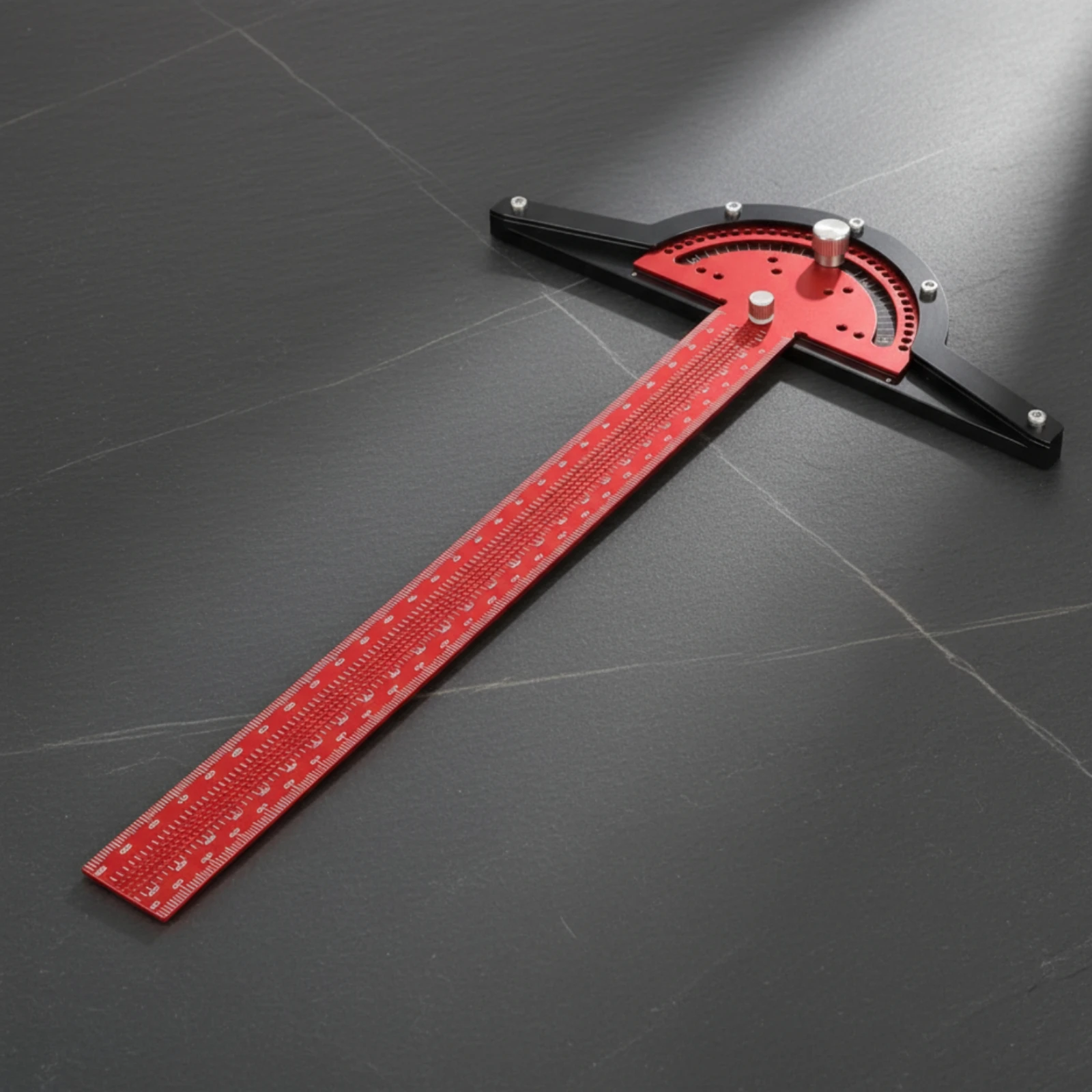 T-Square Angle Gauge Lockable Woodworking Marking Ruler Protractor Ruler Red and Black Layout Tool for DIYers