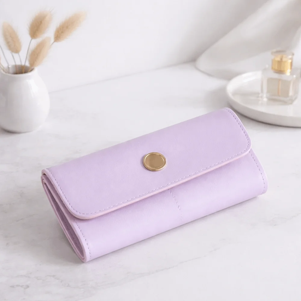 

PU Foldable Jewelry Storage Bag 6-Slot Design Wear-Resistant Portable Jewelry Roll Bag Solid Color Compact