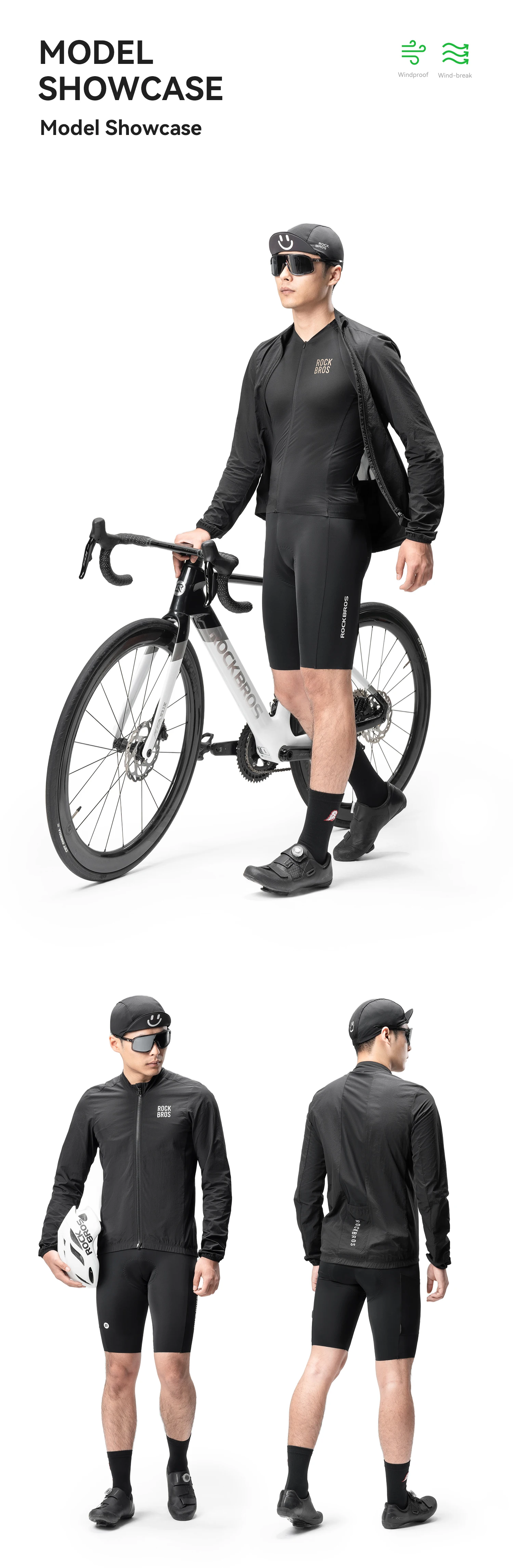 ROCKBROS Fahrradjacke Winddicht Reflektierend MTB Fahrrad Windjacke Leichte Sonnenschutz Wanderjacke Sportbekleidung – Detail 7