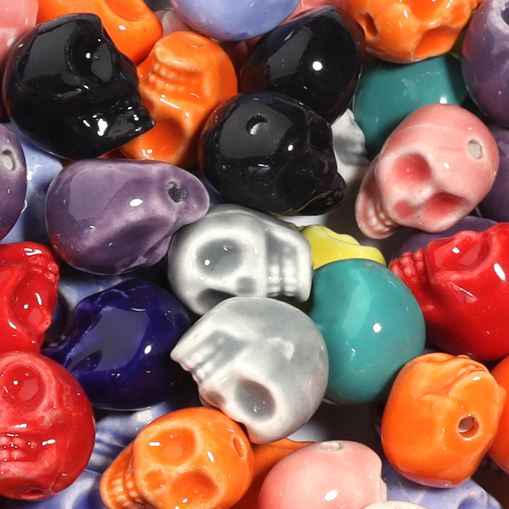 5pcs Colorful Skull Beads Ceramic Beads Halloween Decoration Loose Beads for DIY Bracelet Necklace Making Jewelry Accessories