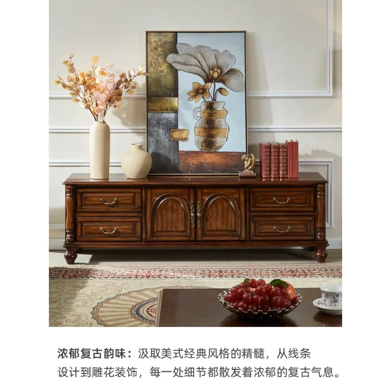 American French Solid Wood TV Stand & Coffee Table Set, Storage Cabinet for Living Room
