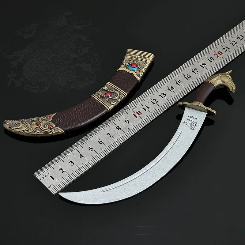 20 cm/7,87 in Kalte Waffe Modell Mongolischen Pferdekopf Messer mit Scheide Metall Spielzeug Schwerter Desktop Display Ornamente Sammlungen Geschenke