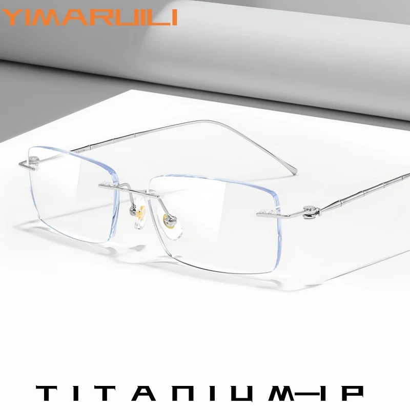 

YIMARUILI Fashion Simple Men and Women Titanium Alloy Rimless Glasses Ultra Light Square Screw Free Design Eyeglasses Frame T164