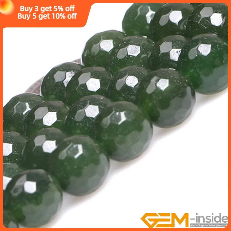 Natural Stone Green Taiwan Jades Faceted Round Beads For Jewelry Making Strand 15\