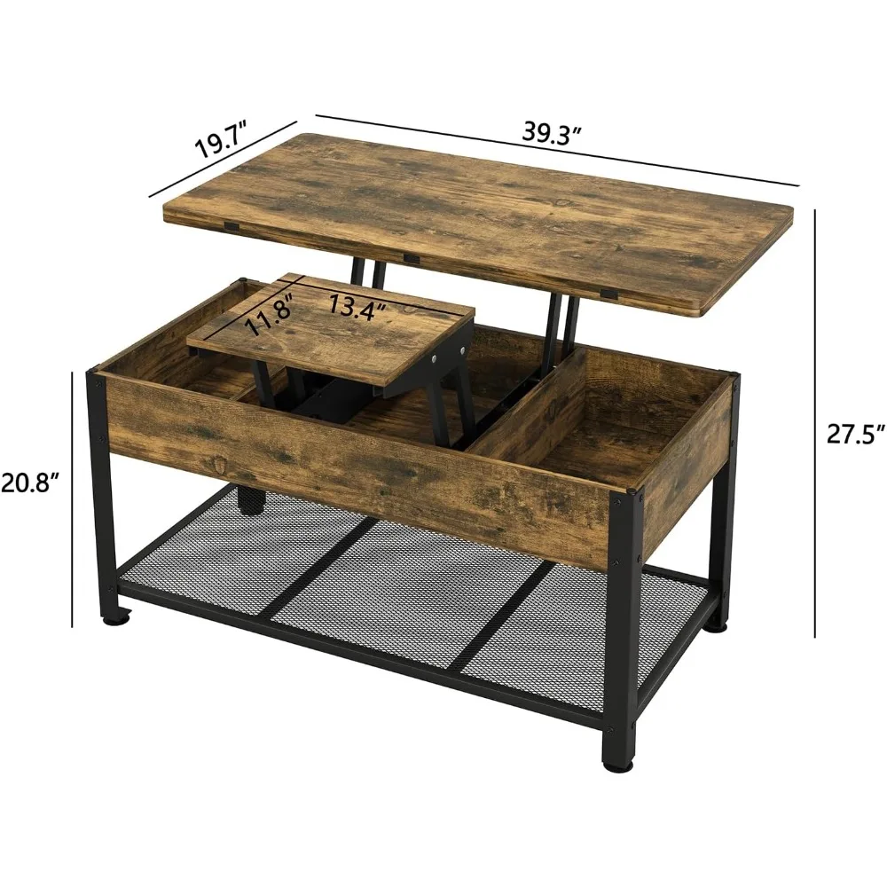 Mesa de centro elevada con compartimento de almacenamiento, mesa de centro que se convierte en mesa de comedor, adecuada para sala de estar, oficina en casa