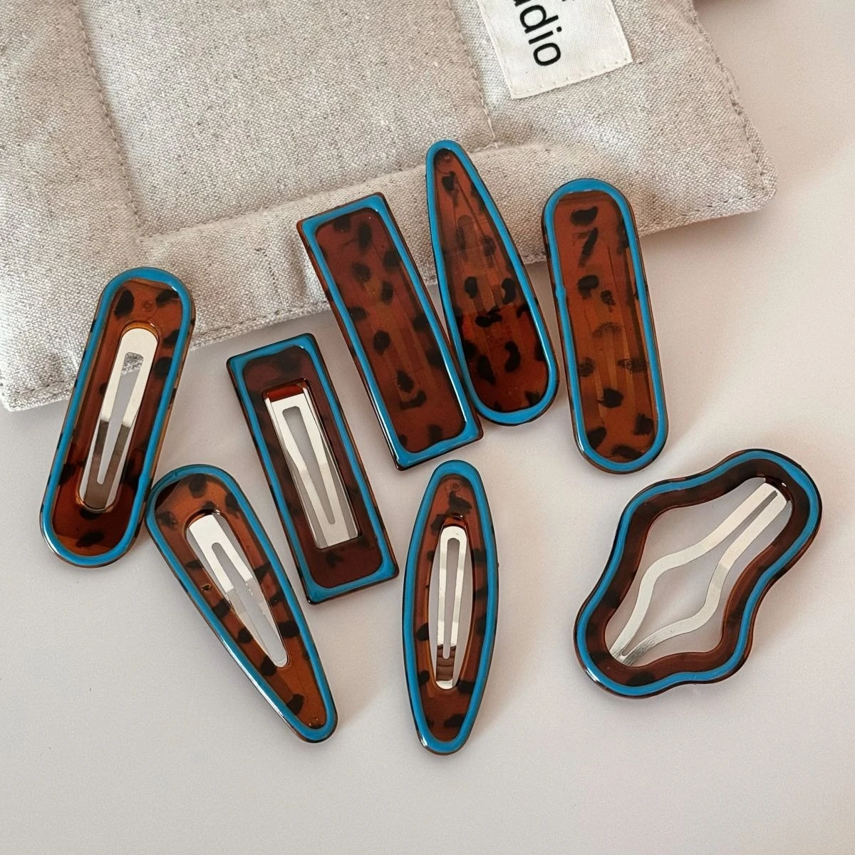 Blue Border Leopard Print Hair Clip Irregular Geometric Bangs Side Clip Women Girls Fashion Personality Broken Hair Hairpin New