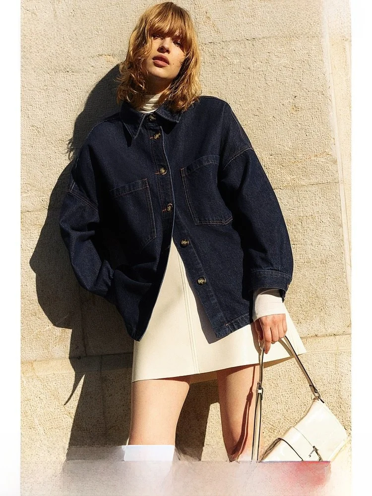 

Женская куртка свободного кроя из весенней коллекции H&M 22390, с длинными рукавами, из чистого хлопка, однотонная, повседневная верхняя одежда