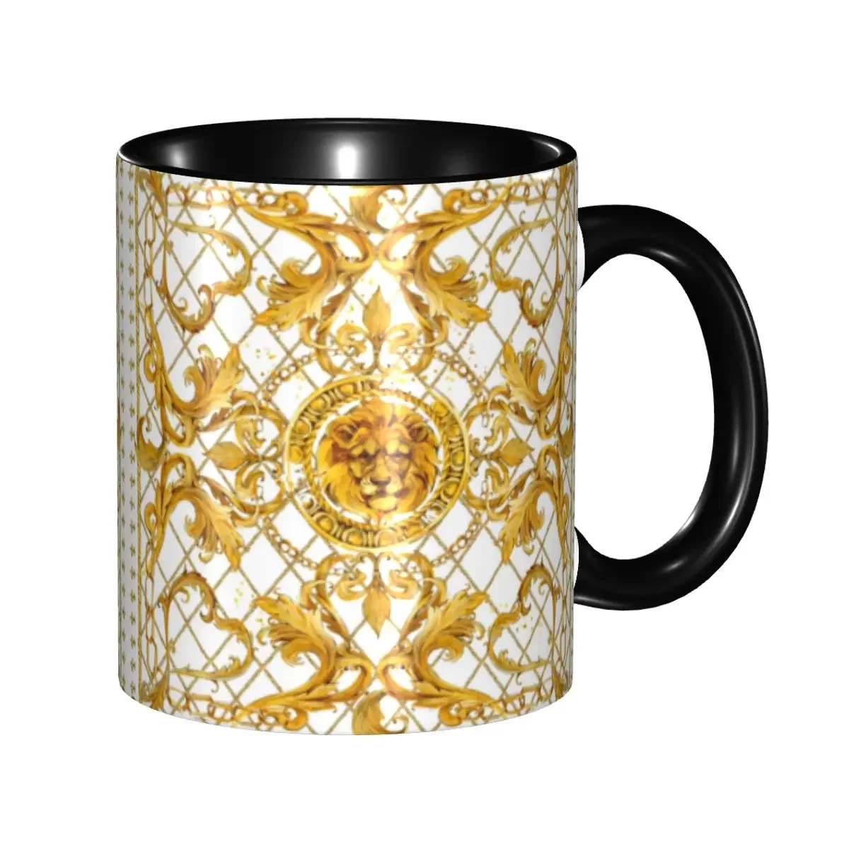 

Baroque Golden Lion And Damask Coffee Mugs DIY Custom Ceramic Mug Creative Present