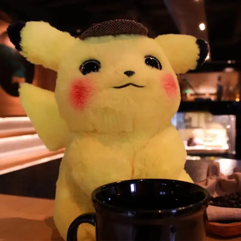 Original 28cm Pokemon Pikachu Plush Doll Movie Version Peripheral Similar Toy Hug Pillow Room Sofa Detective Cushion Doll Gift