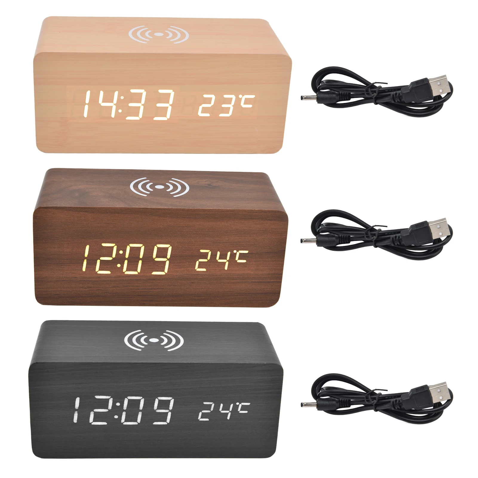 Alarm Clocks for Bedrooms Digital Alarm Clock Wireless Charging Automatic Temperature Detection Safe Stable LED Electronic Clock