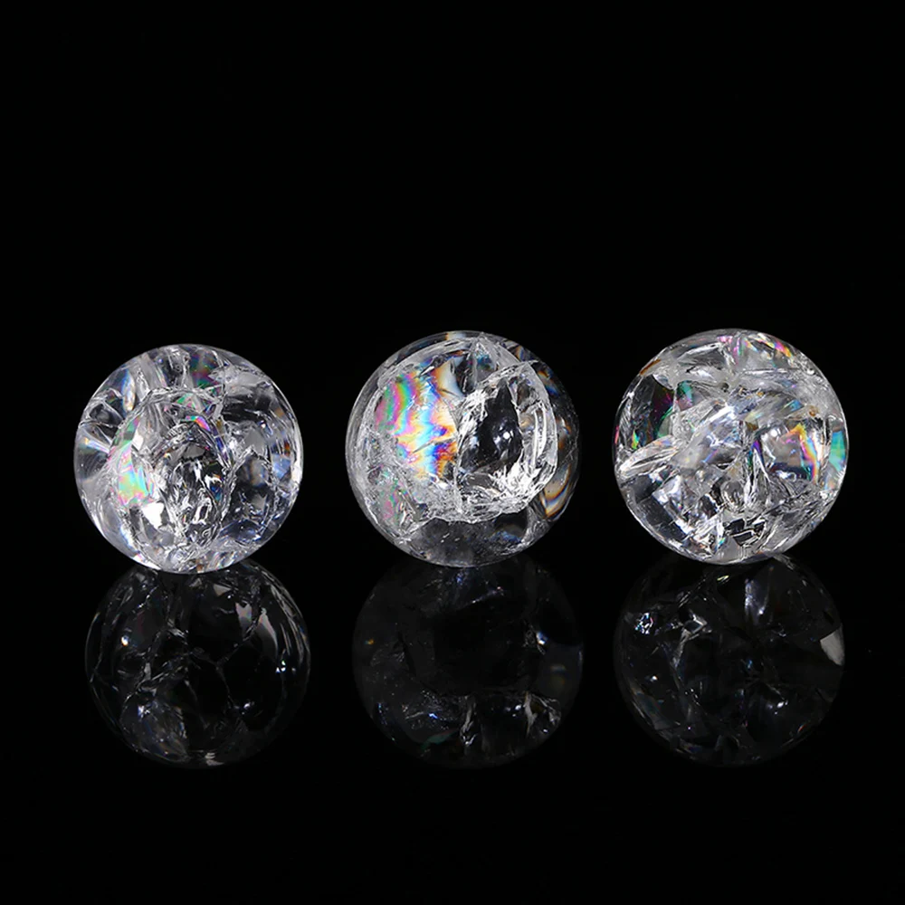 2Pcs Natural Clear Quartz Mini Sphere Rainbow Crack Inclusion Crystal Ball Desktop Aquarium Decor Reiki White Gem Ornament Craft