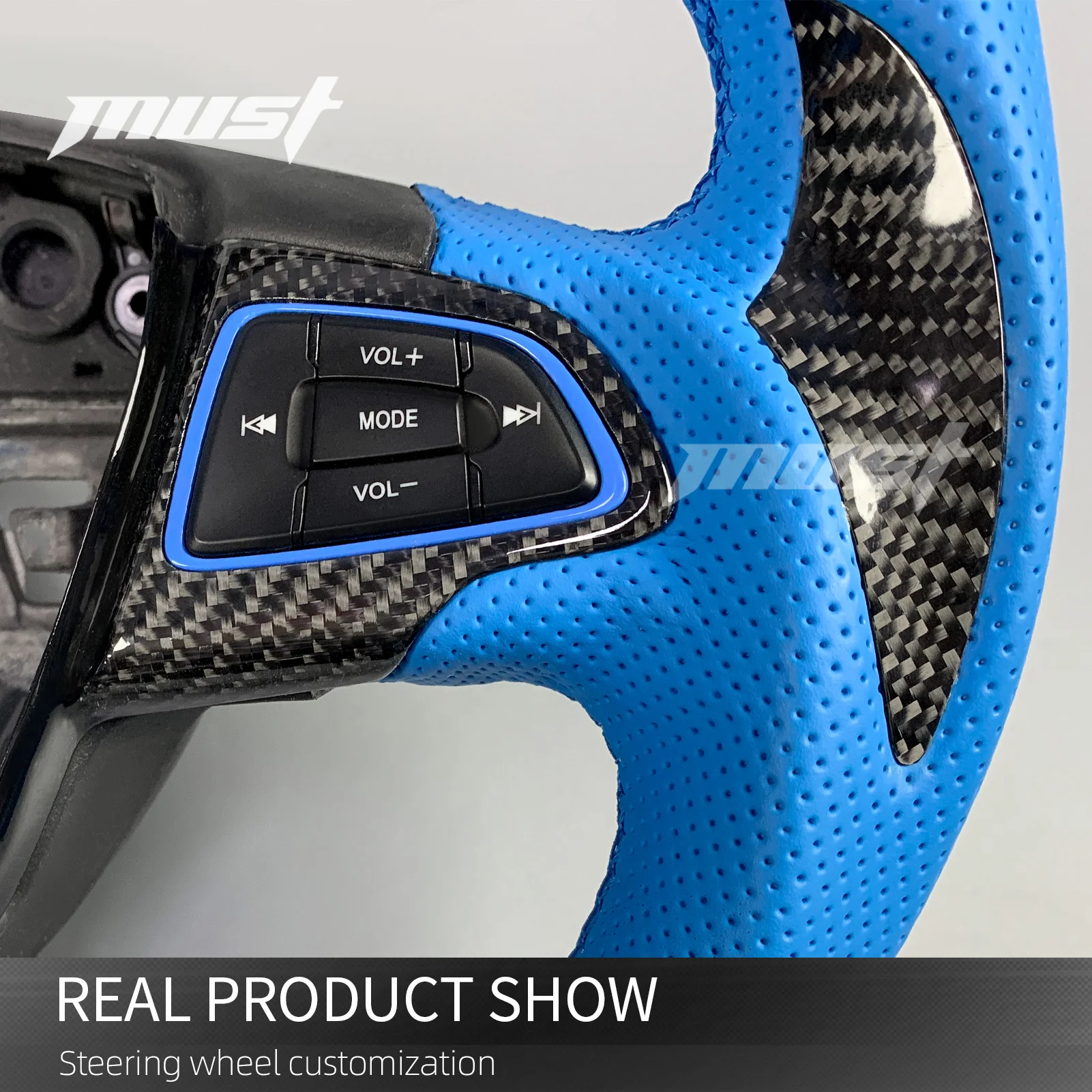 For Ford Focus MK3 RS ST 2015-2018 Interior Accessories Customized Carbon Fiber Steering Wheel support heating LED rpm display