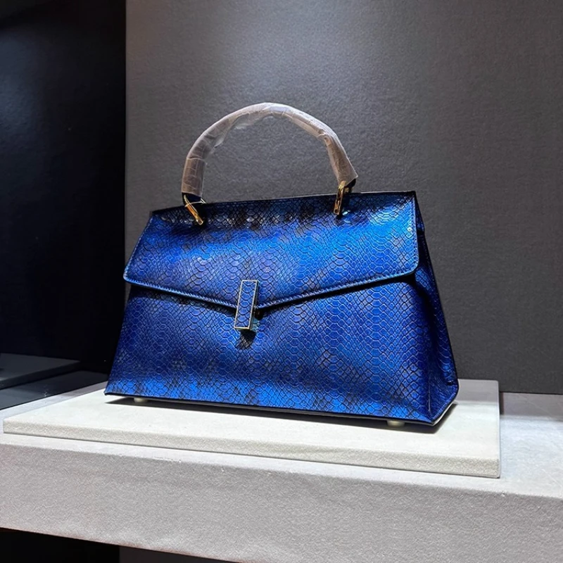 Real Leather Bright Face Snake Stitching Design Handbag Shoulder Bags for Women Sac À Main Femme