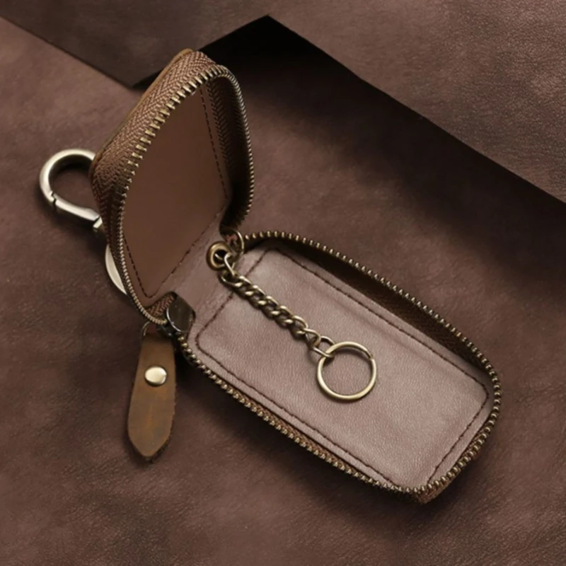 Car Keychain Covers Men Key Holder Leather Car Key Wallets Housekeeper Keys Organizer Zipper Key Case Bag Unisex Pouch Purse