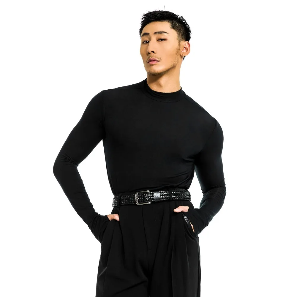 Customized TDANCE Men's Standard Dance Practice Uniform [High-Neck Long Sleeve Top] Basic Layering for Autumn/Winter BS-20