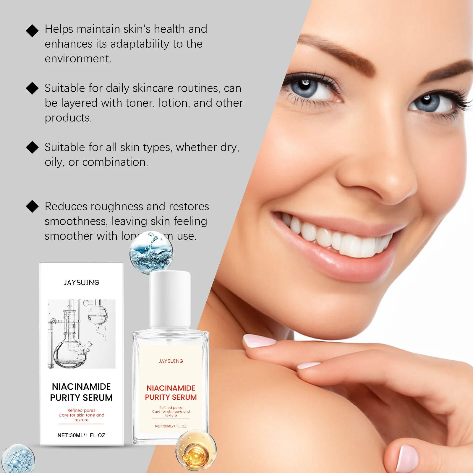 JAYSUING Facial Nourish Essence Hydration Shrink Pores Firm Skin Reduce Fine Lines Suitable for All Skin Types Skin Care Essence