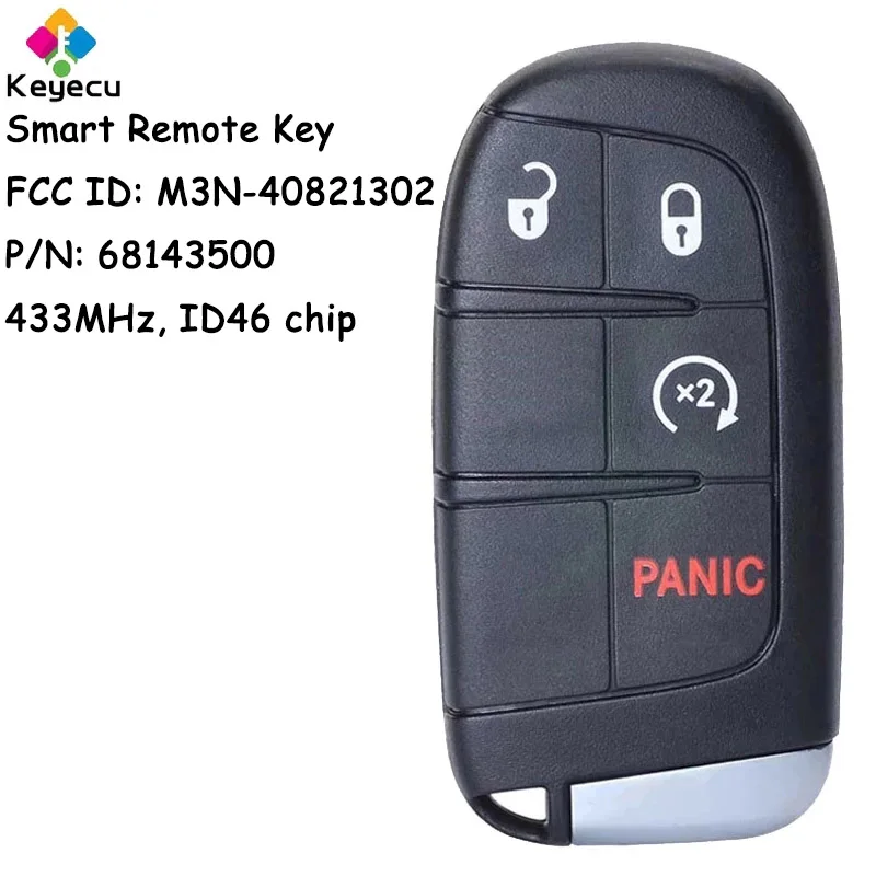 KEYECU OEM Smart Remote Control Key With 4 Buttons 433MHz ID46 Chip for Jeep Grand Cherokee 2014-2019 Fob M3N-40821302 68143500