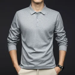 New Men's Business Casual Long Sleeved Shirt Solid Color Polo Shirt Fashionable Breathable Comfortable Versatile Top