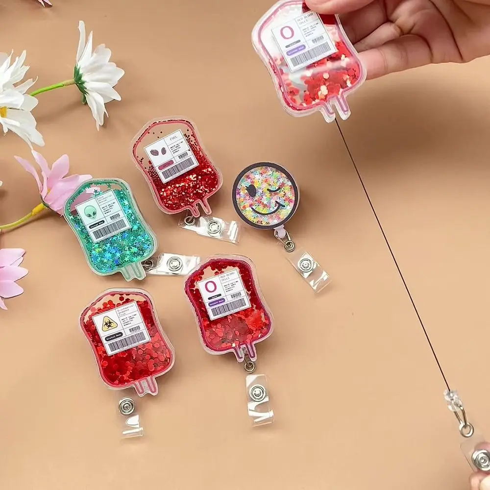 Gift Glitter ID Badge Reels Retractable Lanyard Nursing ID Badge Holder Blood Bag ID Badge Clip